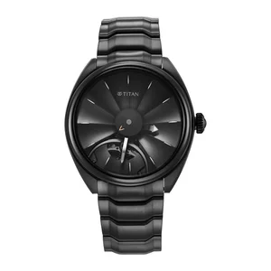 Titan Stellar Automatic Automatic Black Dial Stainless Steel Strap Watch for Men